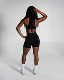 Pump Mid Rise Short in Black – women's mid-rise seamless compression shorts, view 4