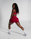 Pump Mid Rise Short in Strawberry Jam – women's mid-rise seamless compression shorts, view 4
