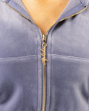 Velour Zip Hoodie - Dusty Blue